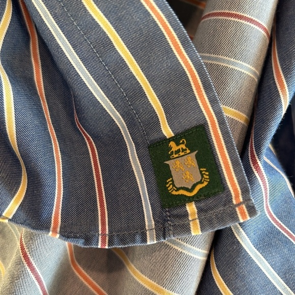 Robert Talbott Button Down Collared Shirt Blue Stripe Long Sleeve Medium - Picture 8 of 9